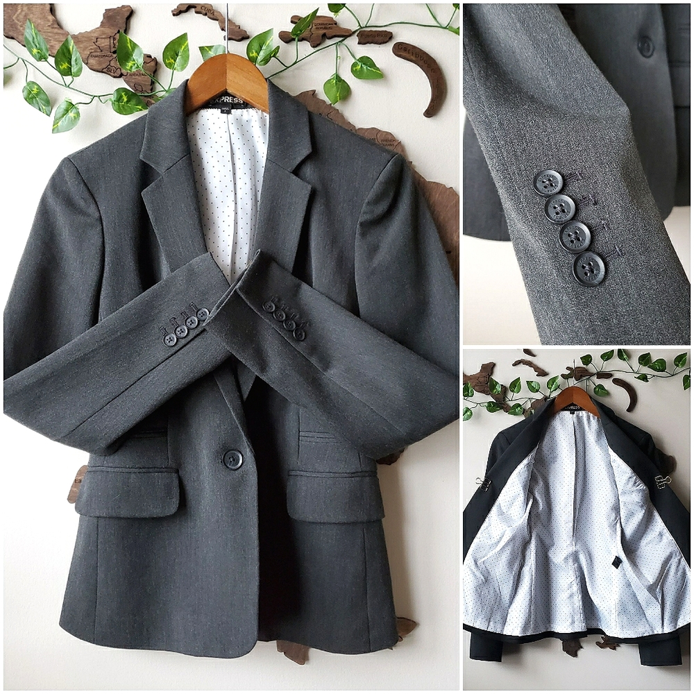 NWOT🔥EXPRESS Charcoal One-Button Notched Blazer